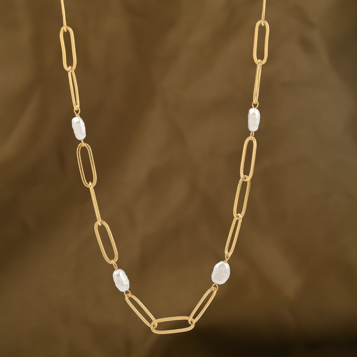 Baroque Pearl Link Chain Necklace