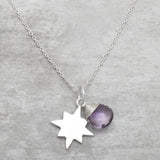 Amethyst Gemstone With Star Charm Pendant Necklace, Wholesale jewelry