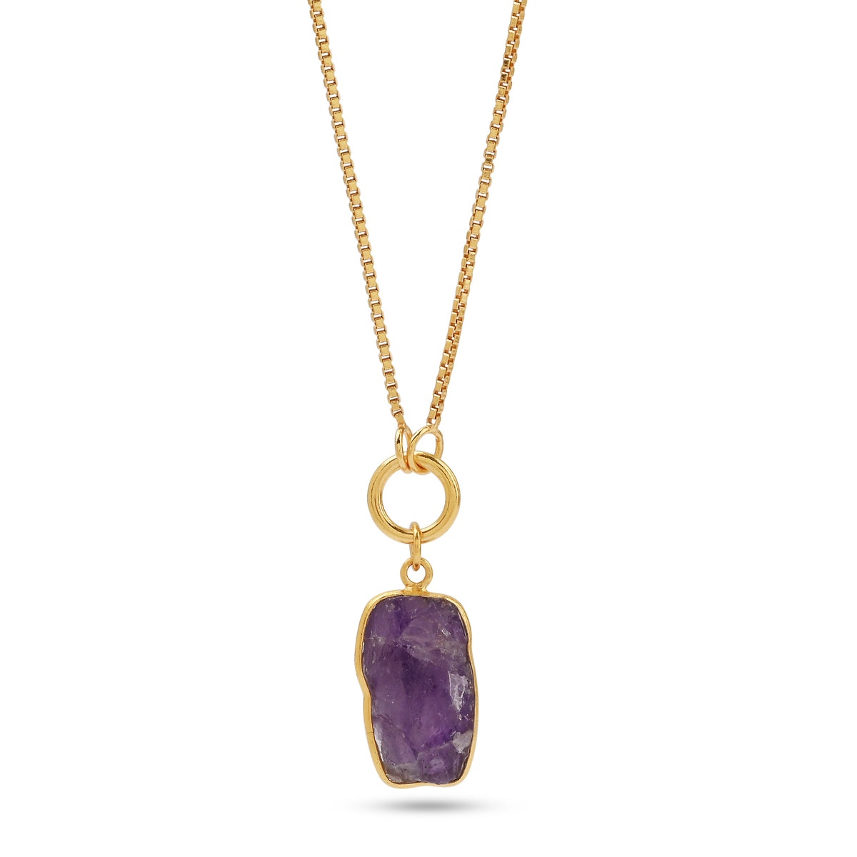 Raw Amethyst Slice Pendant Box Chain Necklace
