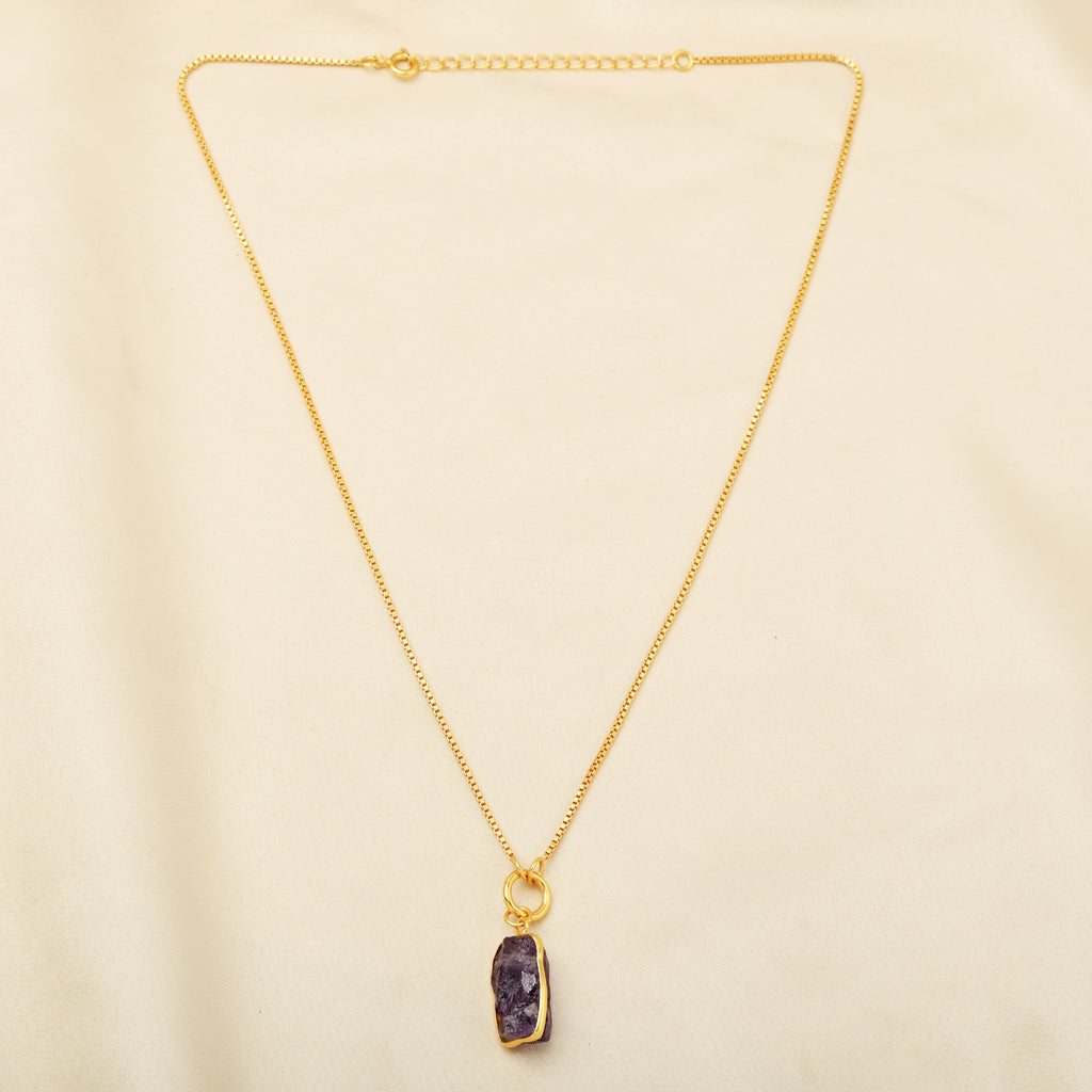 Raw Amethyst Slice Pendant Box Chain Necklace