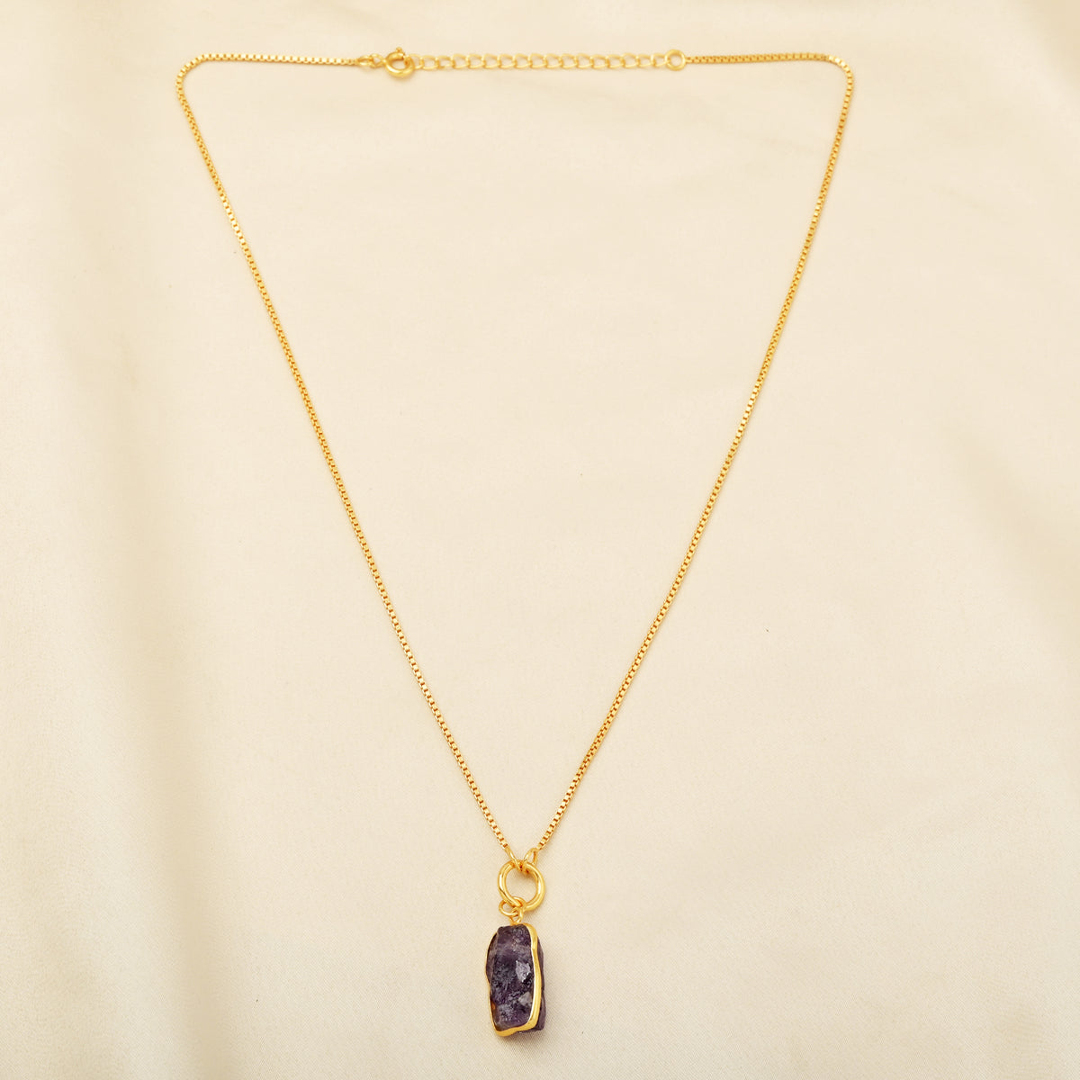 Raw Amethyst Slice Pendant Box Chain Necklace