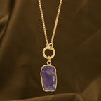 Raw Amethyst Slice Pendant Box Chain Necklace