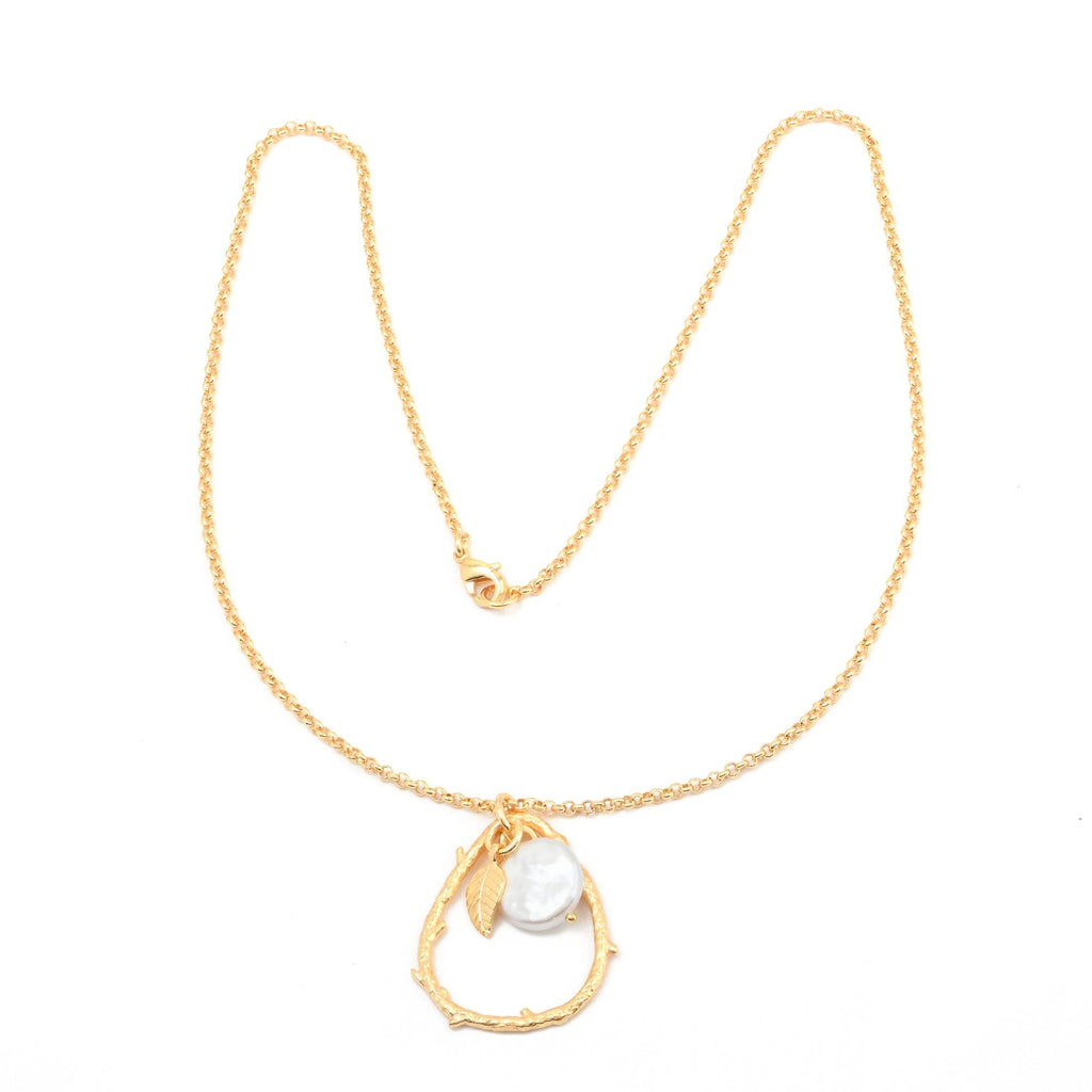 Baroque Pearl with Leaf Charm Necklace - La Vitá Jewels