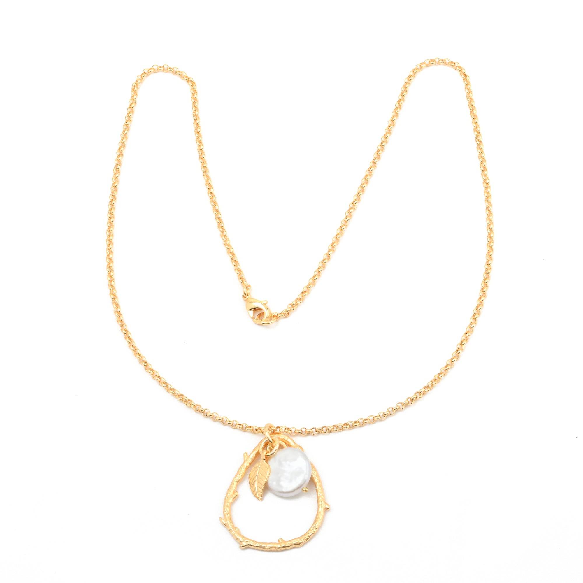 Baroque Pearl with Leaf Charm Necklace - La Vitá Jewels