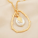 Baroque Pearl with Leaf Charm Necklace