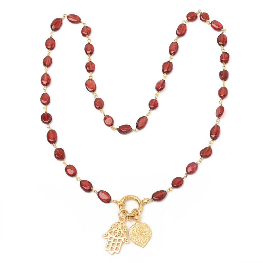 Hamsa and Durga Charm with Garnet Gemstone Necklaces - La Vitá Jewels