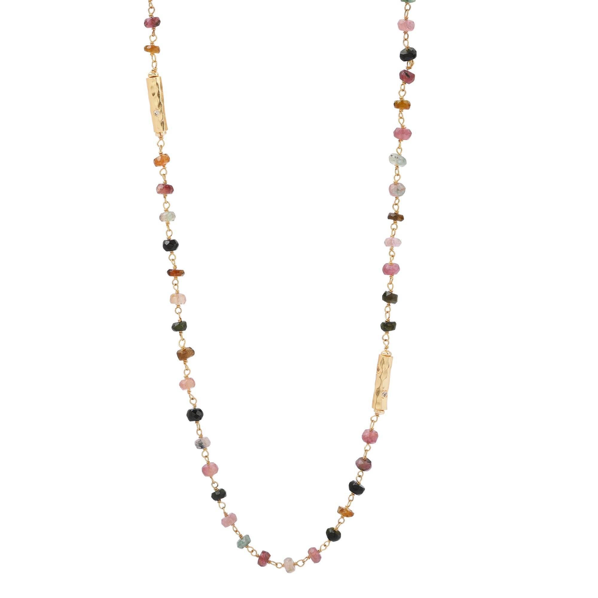 Multi Tourmaline Beads with White Cubic Zirconia Necklaces - La Vitá Jewels