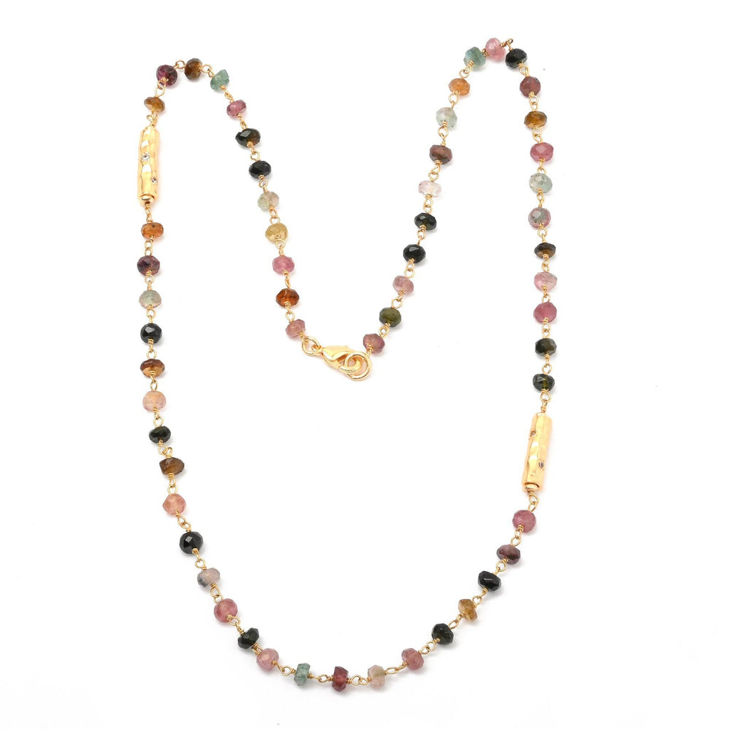 Multi Tourmaline Beads with White Cubic Zirconia Necklaces - La Vitá Jewels
