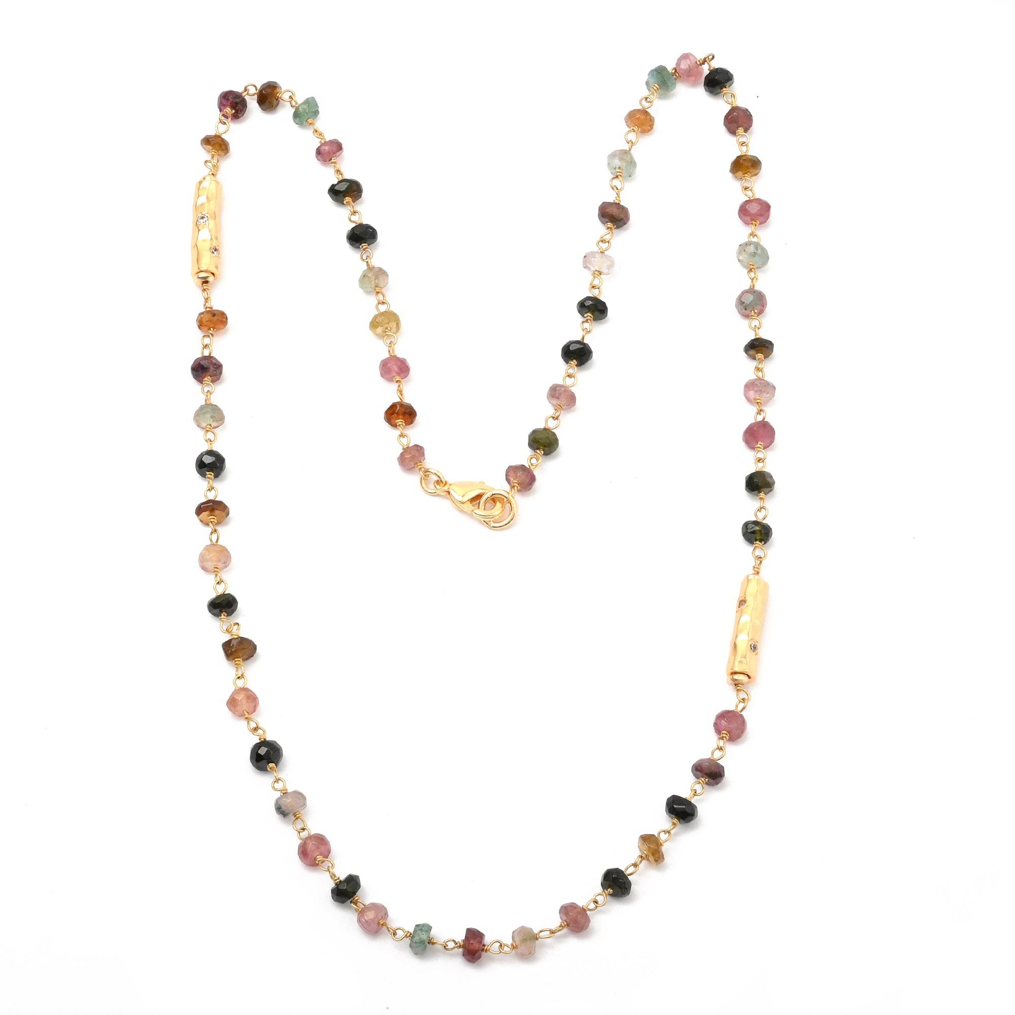 Multi Tourmaline Beads with White Cubic Zirconia Necklaces - La Vitá Jewels