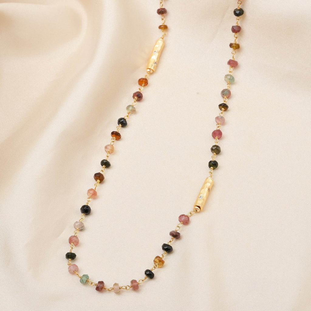 Multi Tourmaline Beads with White Cubic Zirconia Necklaces - La Vitá Jewels