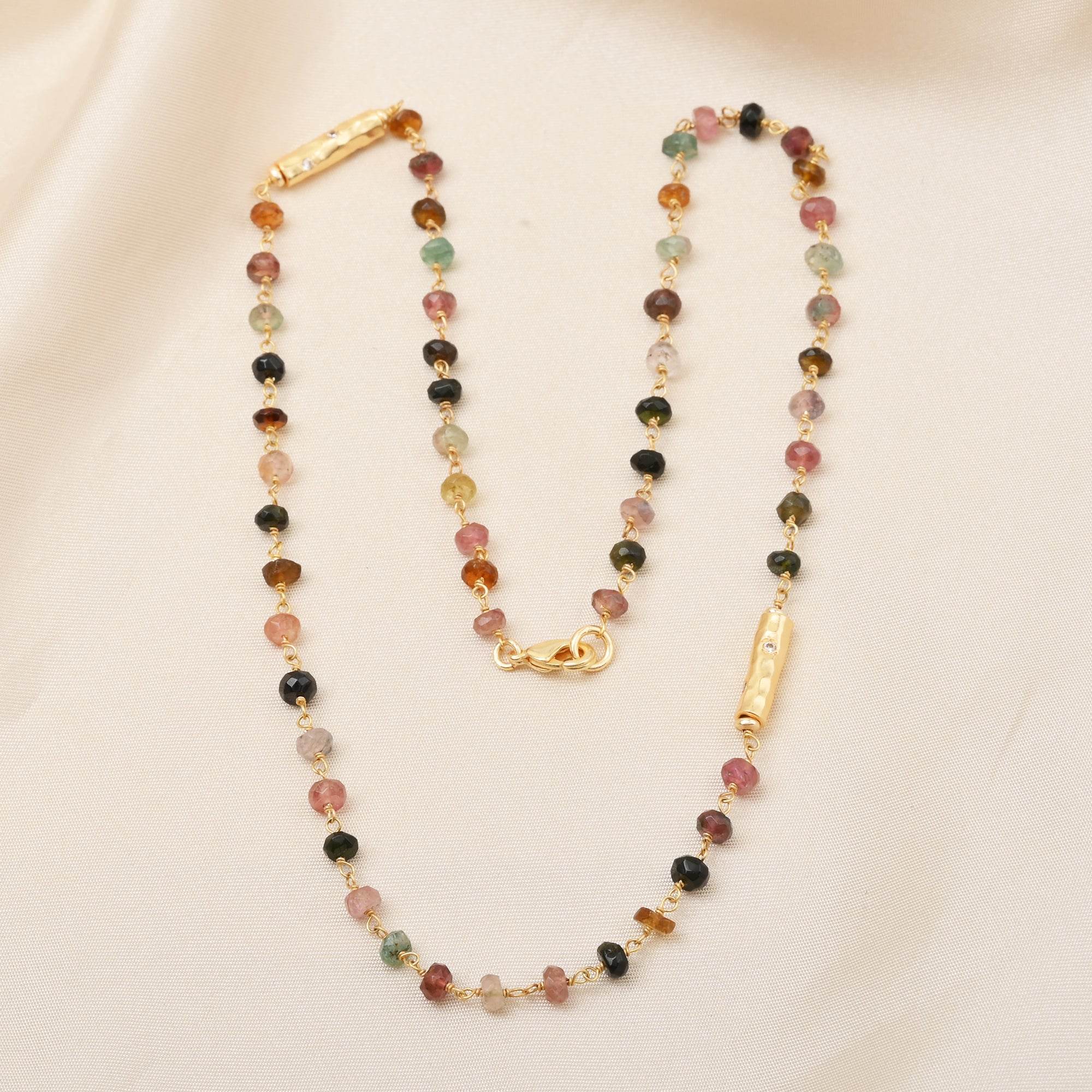Multi Tourmaline Beads with White Cubic Zirconia Necklaces - La Vitá Jewels