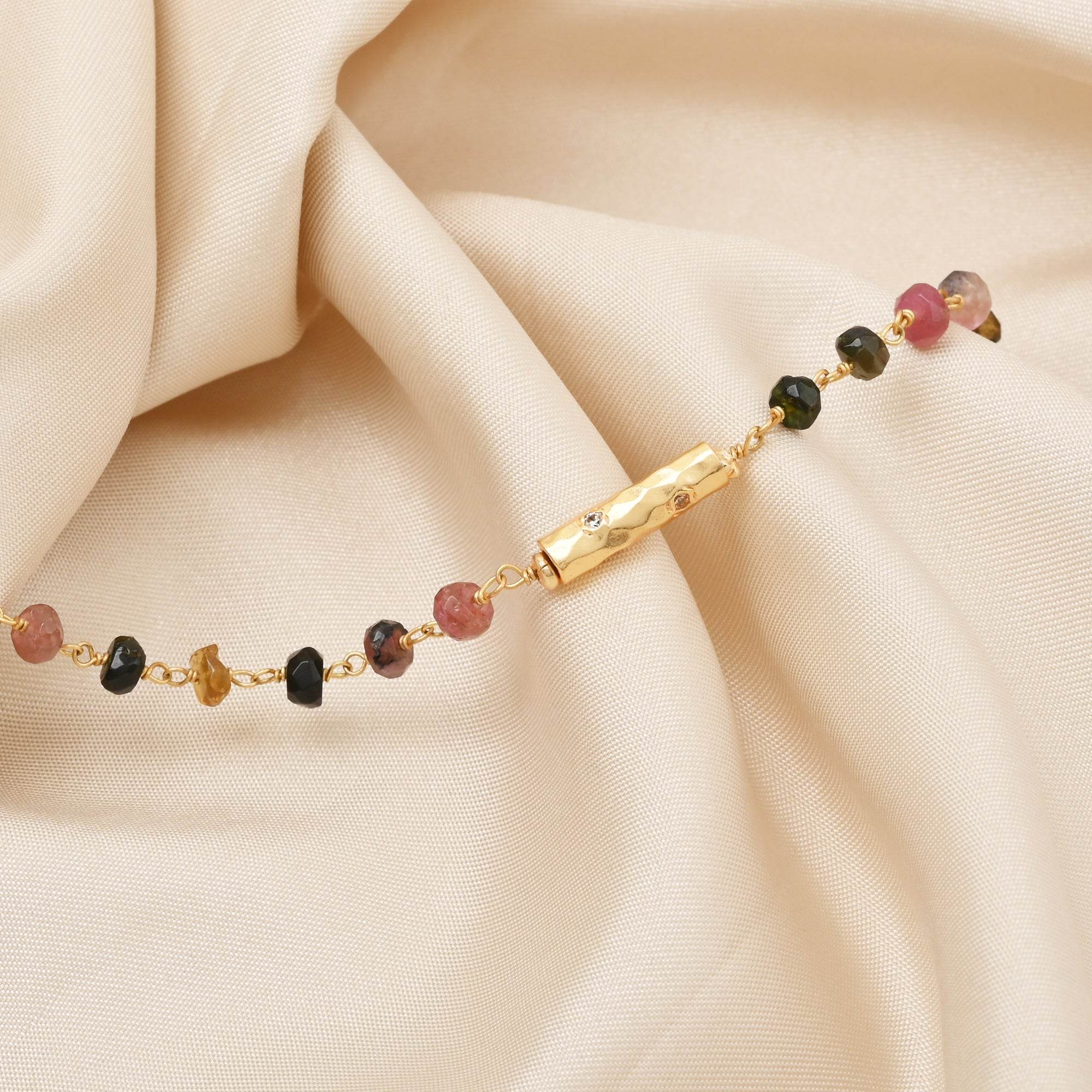 Multi Tourmaline Beads with White Cubic Zirconia Necklaces - La Vitá Jewels