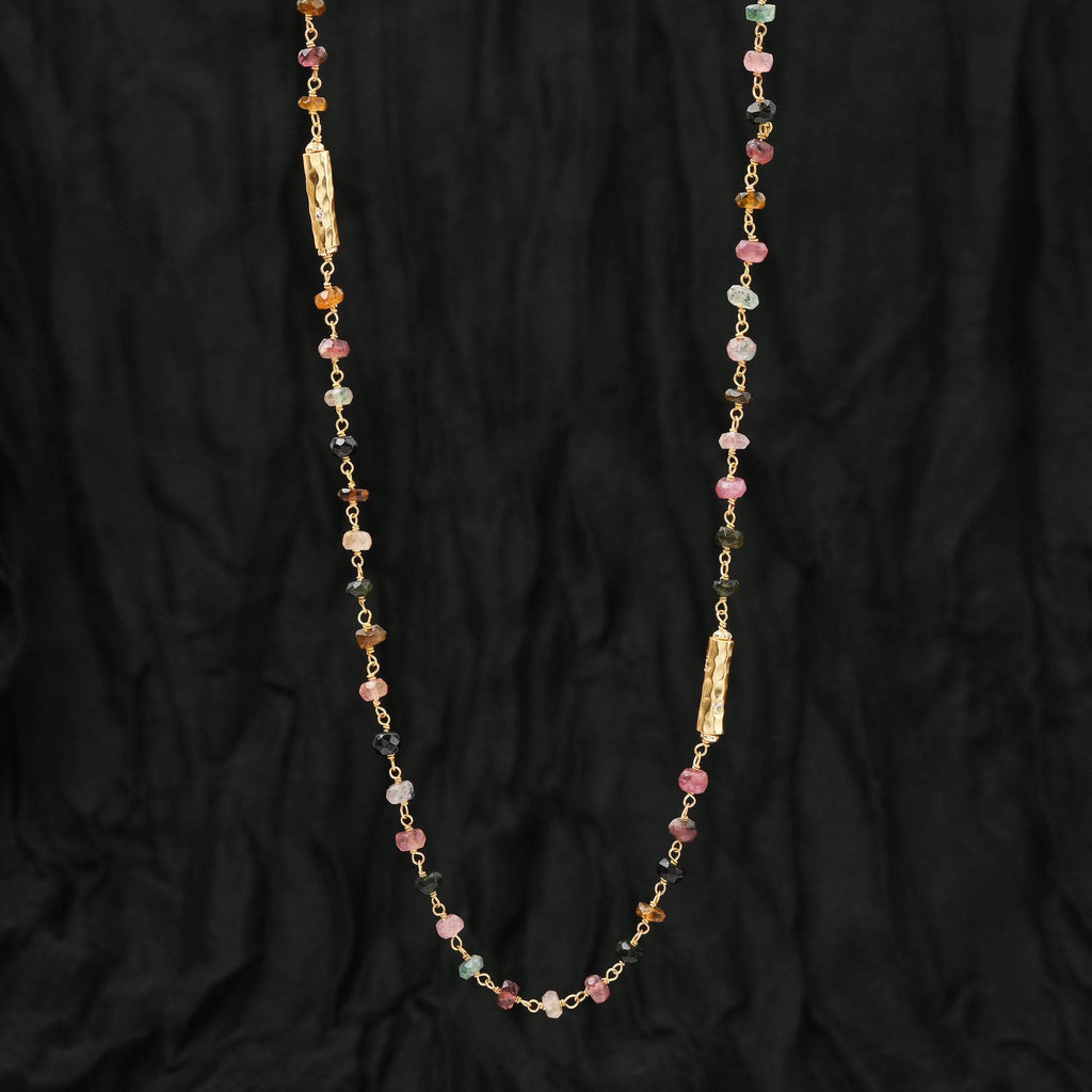Multi Tourmaline Beads with White Cubic Zirconia Necklaces - La Vitá Jewels