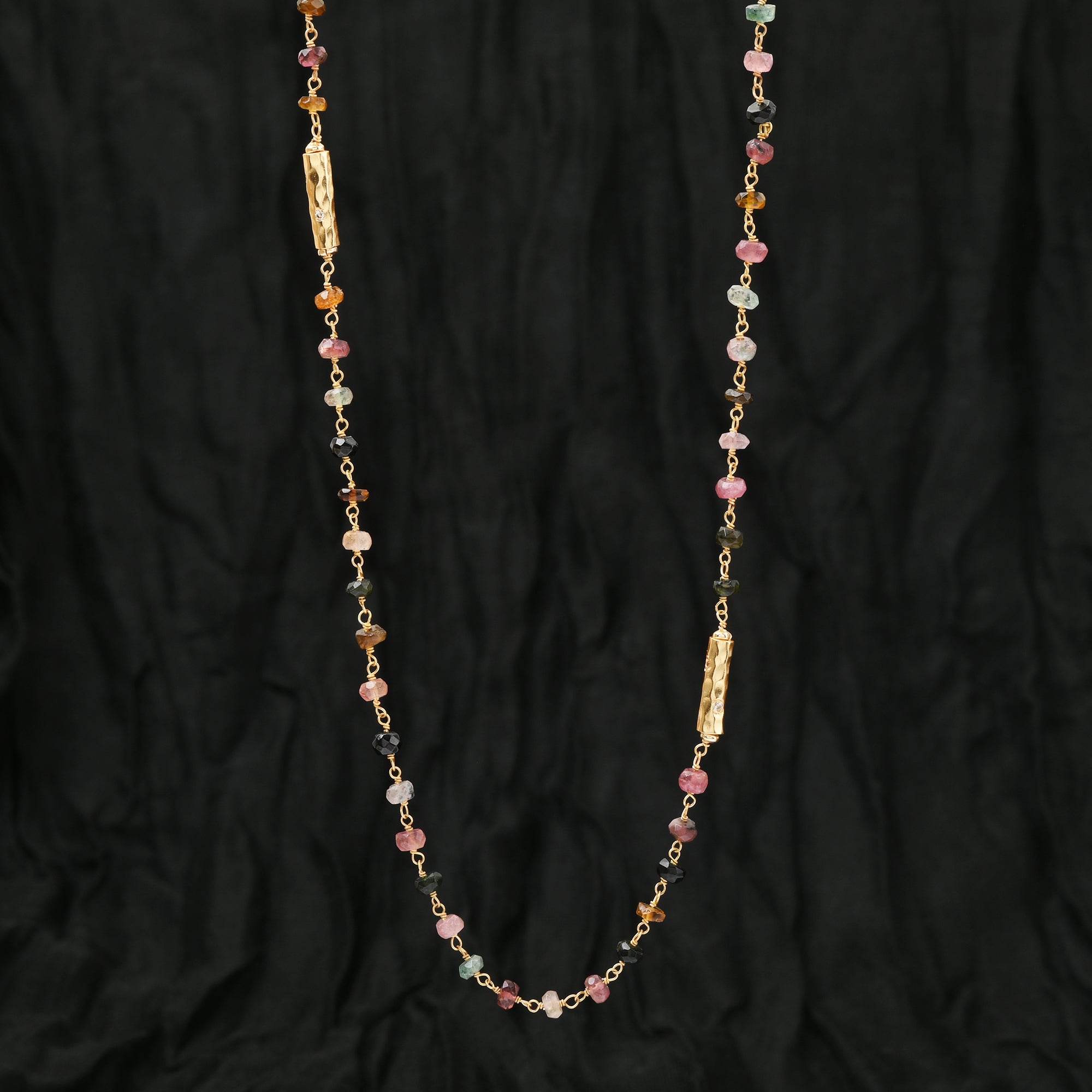 Multi Tourmaline Beads with White Cubic Zirconia Necklaces - La Vitá Jewels