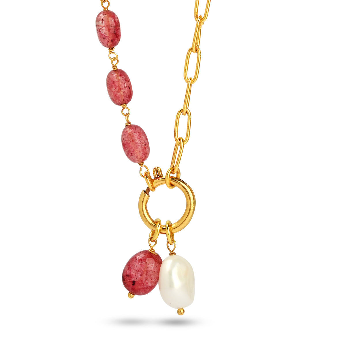 Ruby Beads & Baroque Pearl Necklace