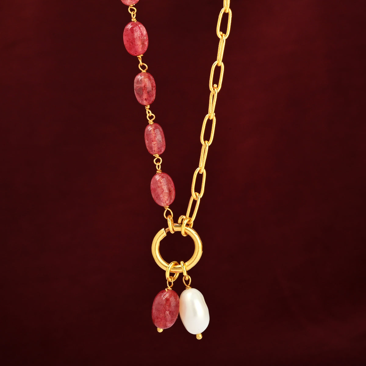 Ruby Beads & Baroque Pearl Necklace