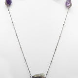 Black Rhodium Plated Green Amethyst, Citrine, Amethyst Gemstone Necklaces