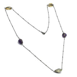 Black Rhodium Plated Green Amethyst, Citrine, Amethyst Gemstone Necklaces