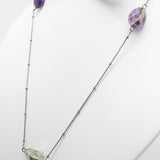 Black Rhodium Plated Green Amethyst, Citrine, Amethyst Gemstone Necklaces