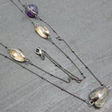 Brass Black Rhodium Plated Green Amethyst, Citrine, Amethyst Gemstone Necklaces