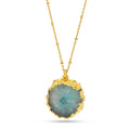 Gold-Plated Raw Aqua Solar Quartz Pendant Necklace