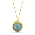 Gold-Plated Raw Aqua Solar Quartz Pendant Necklace