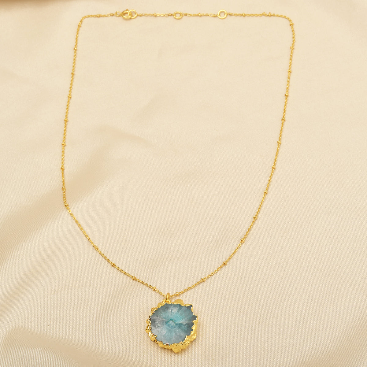 Gold-Plated Raw Aqua Solar Quartz Pendant Necklace