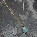 Brass Gold Plated Aqua Chalcedony, Aquamarine, Lapis Lazuli, Green Chalcedony Gemstone Necklaces