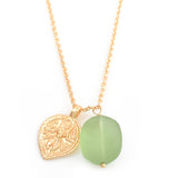 Brass Gold Plated Green Amethyst Gemstone With Charms Pendant Necklaces