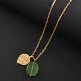 Brass Gold Plated Green Amethyst Gemstone With Charms Pendant Necklaces