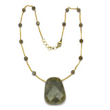 Brass 22k Gold Plated Big Labradorite Gemstone Pendant with Chain Necklaces, Wholesale jewelry