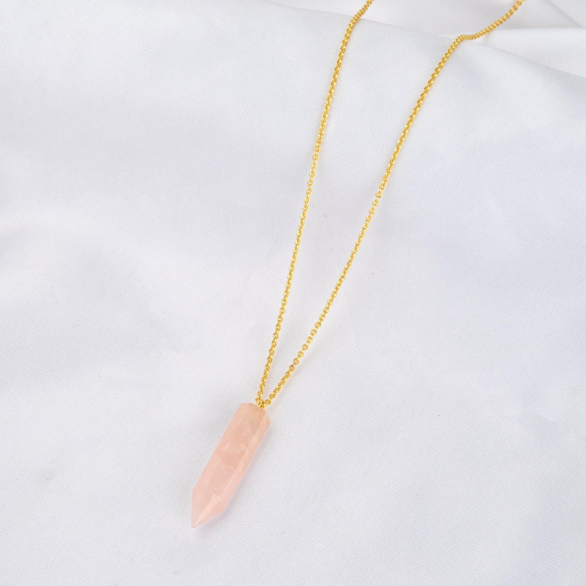 Rose Quartz Crystal Point Necklace - La Vitá Jewels