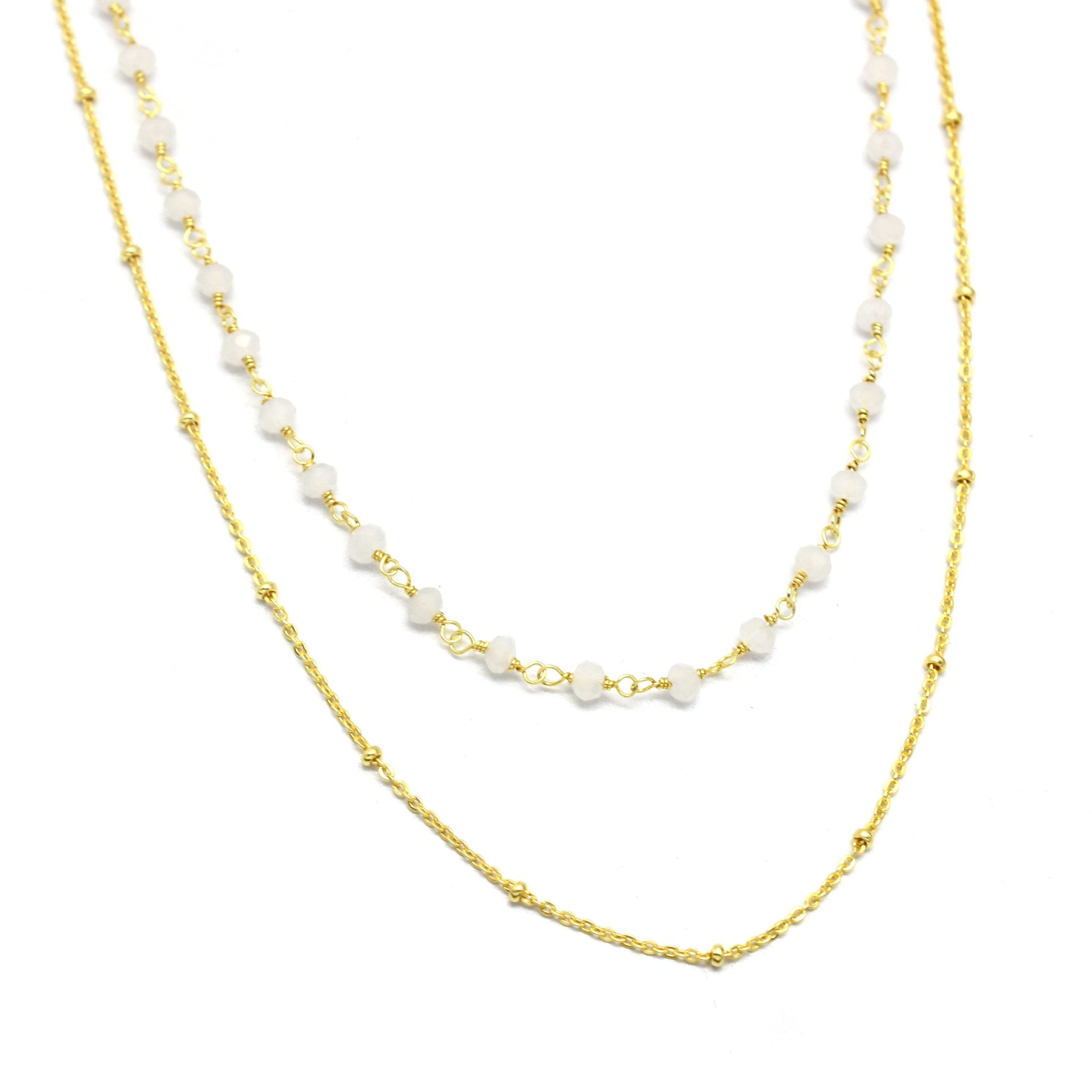 Layered Grey Chalcedony Beads Necklaces - La Vitá Jewels