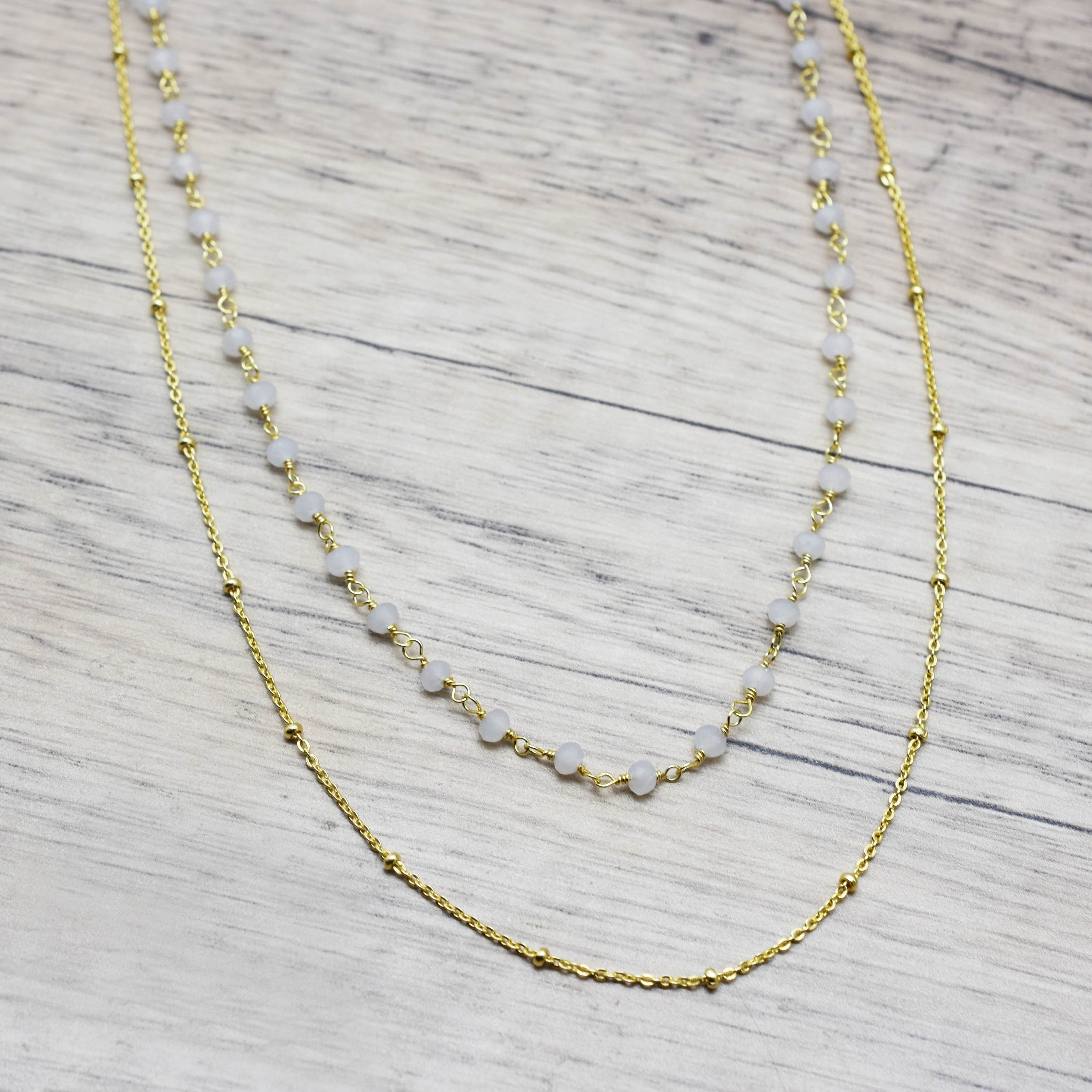Layered Grey Chalcedony Beads Necklaces - La Vitá Jewels