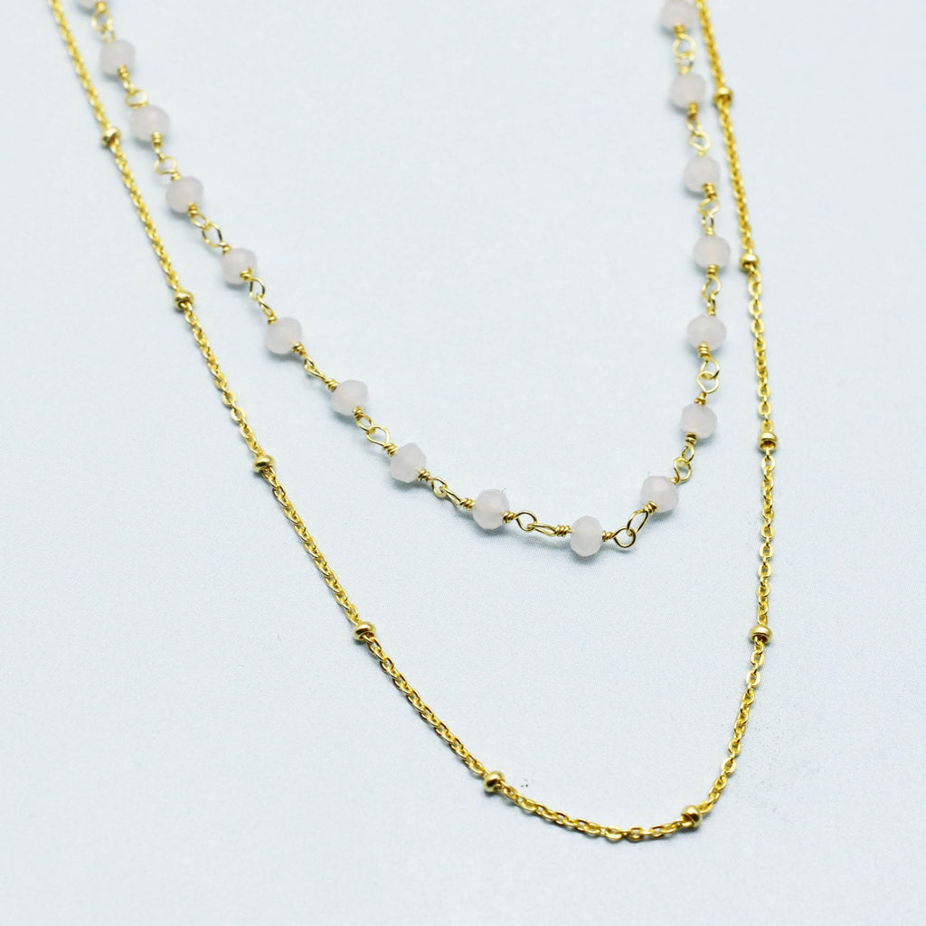 Layered Grey Chalcedony Beads Necklaces - La Vitá Jewels
