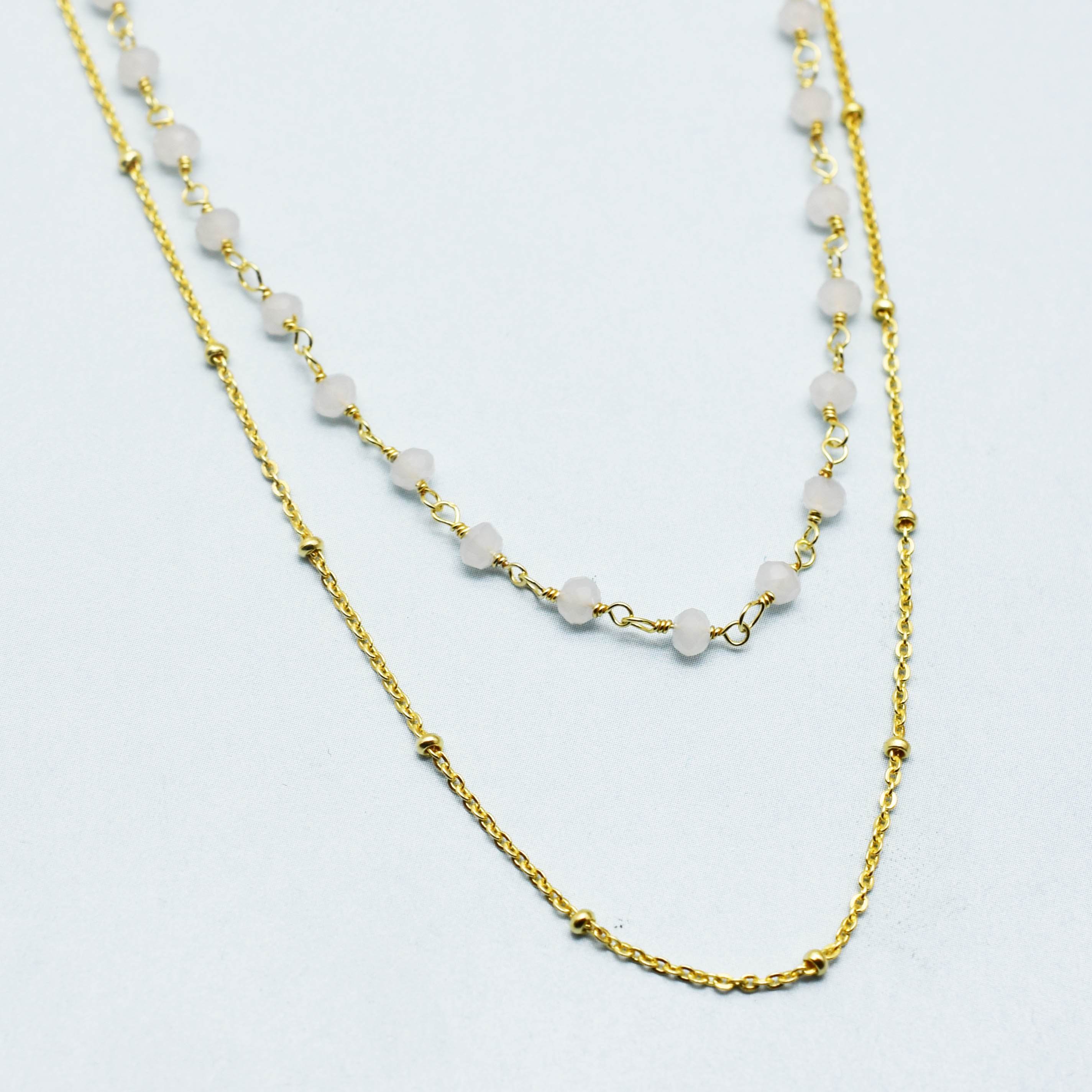 Layered Grey Chalcedony Beads Necklaces - La Vitá Jewels