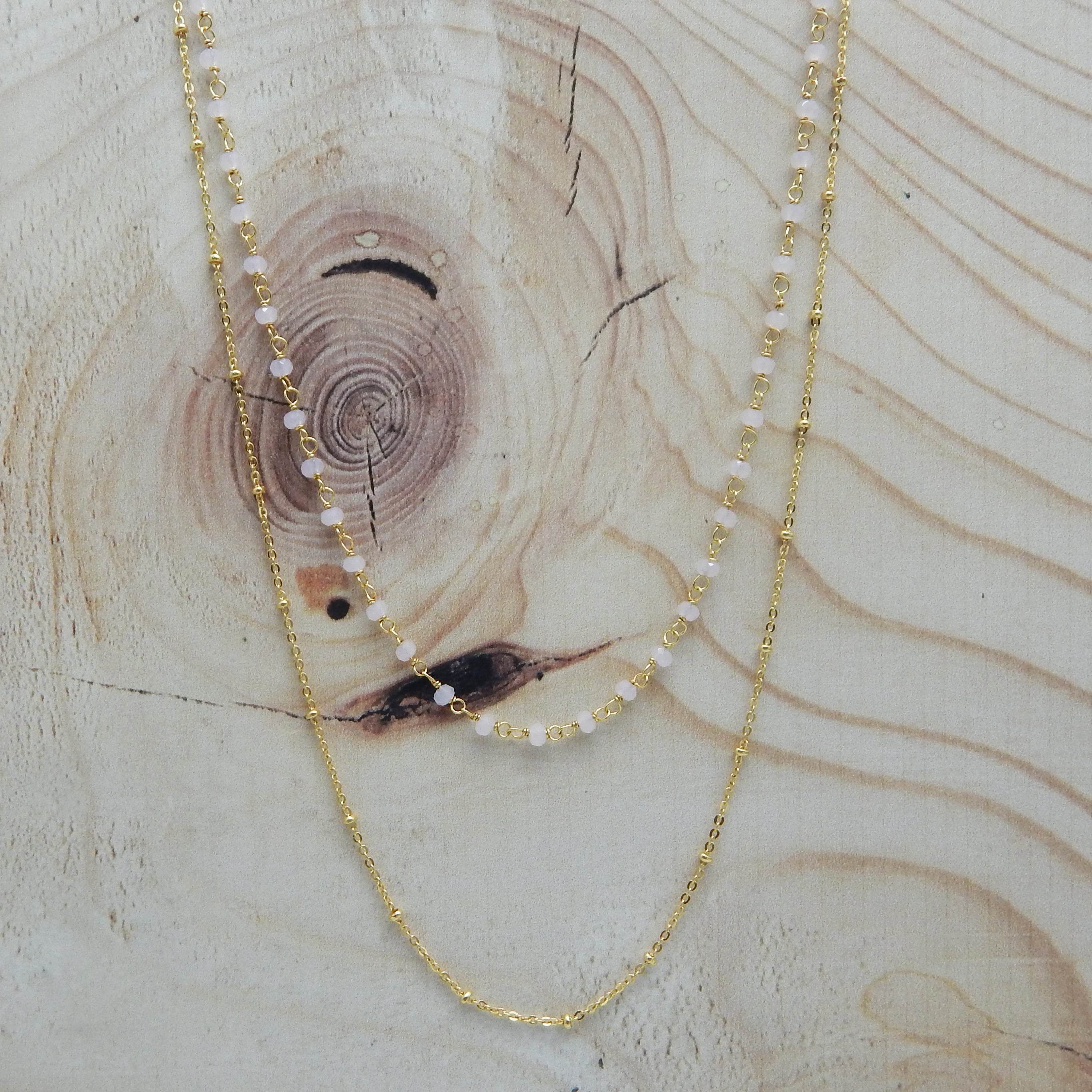 Layered Grey Chalcedony Beads Necklaces - La Vitá Jewels