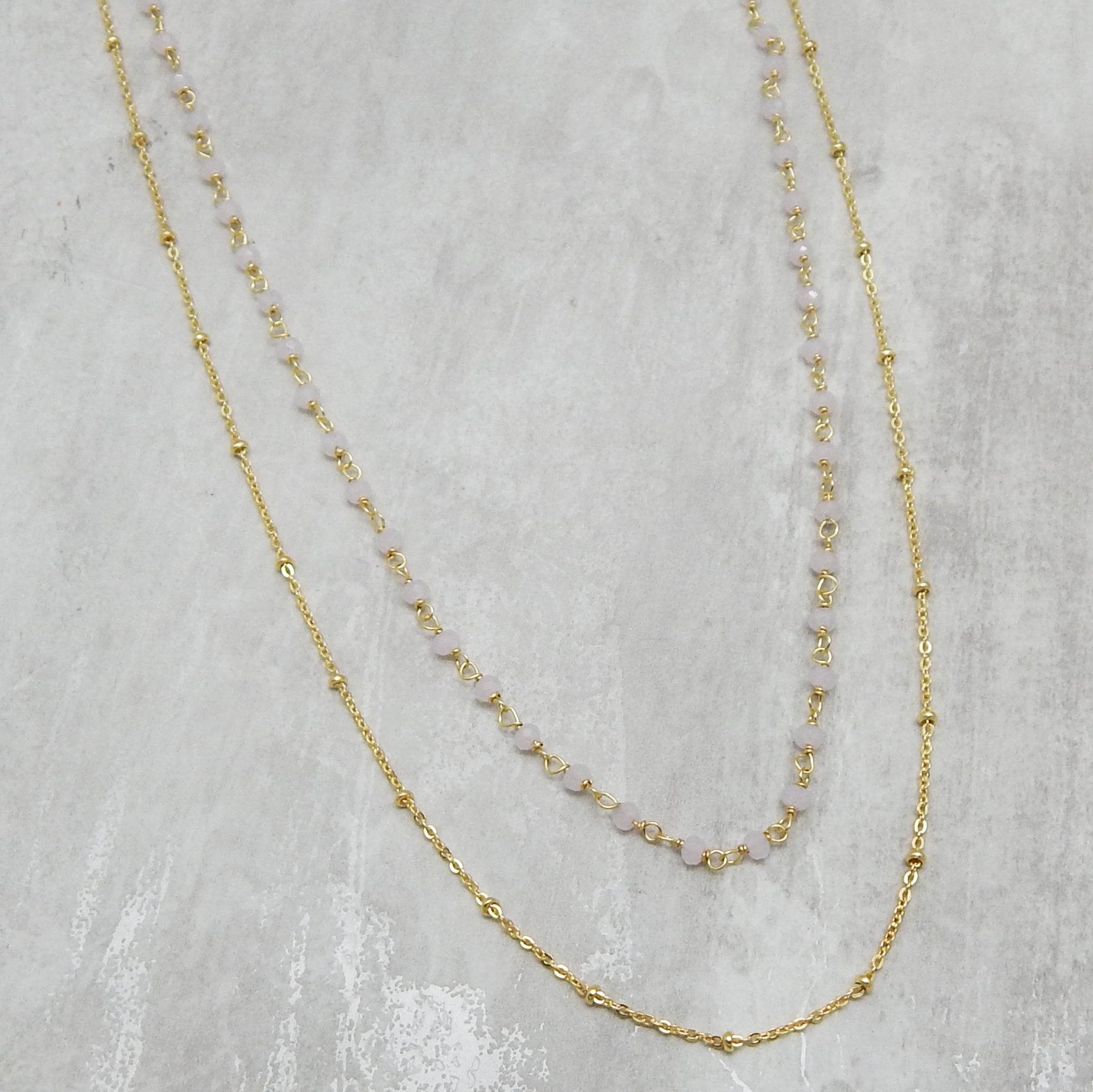 Layered Grey Chalcedony Beads Necklaces - La Vitá Jewels