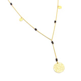 Brass Gold Plated Smoky Gemstone With Round Hammered Disc Pendant Necklaces