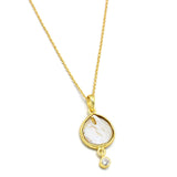 Brass Gold Plated Pearl, White CZ Gemstone Pendant Necklaces