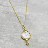 Brass Gold Plated Pearl, White CZ Gemstone Pendant Necklaces