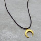 Brass Gold Plated Half Moon Pendant With Black Thread Necklaces