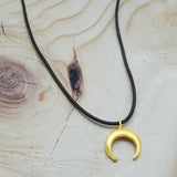 Brass Gold Plated Half Moon Pendant With Black Thread Necklaces