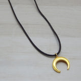 Brass Gold Plated Half Moon Pendant With Black Thread Necklaces