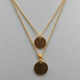 Brass 22k Gold Plated Two Round Disc Necklaces, Double Layer Necklace