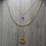 Pink Jade and Labradorite Gemstone with Lotus Necklaces, Three Layer Necklace