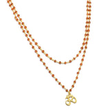 Carnelian Beads with OM Charm Necklaces, 925 Silver Double Layer Necklaces