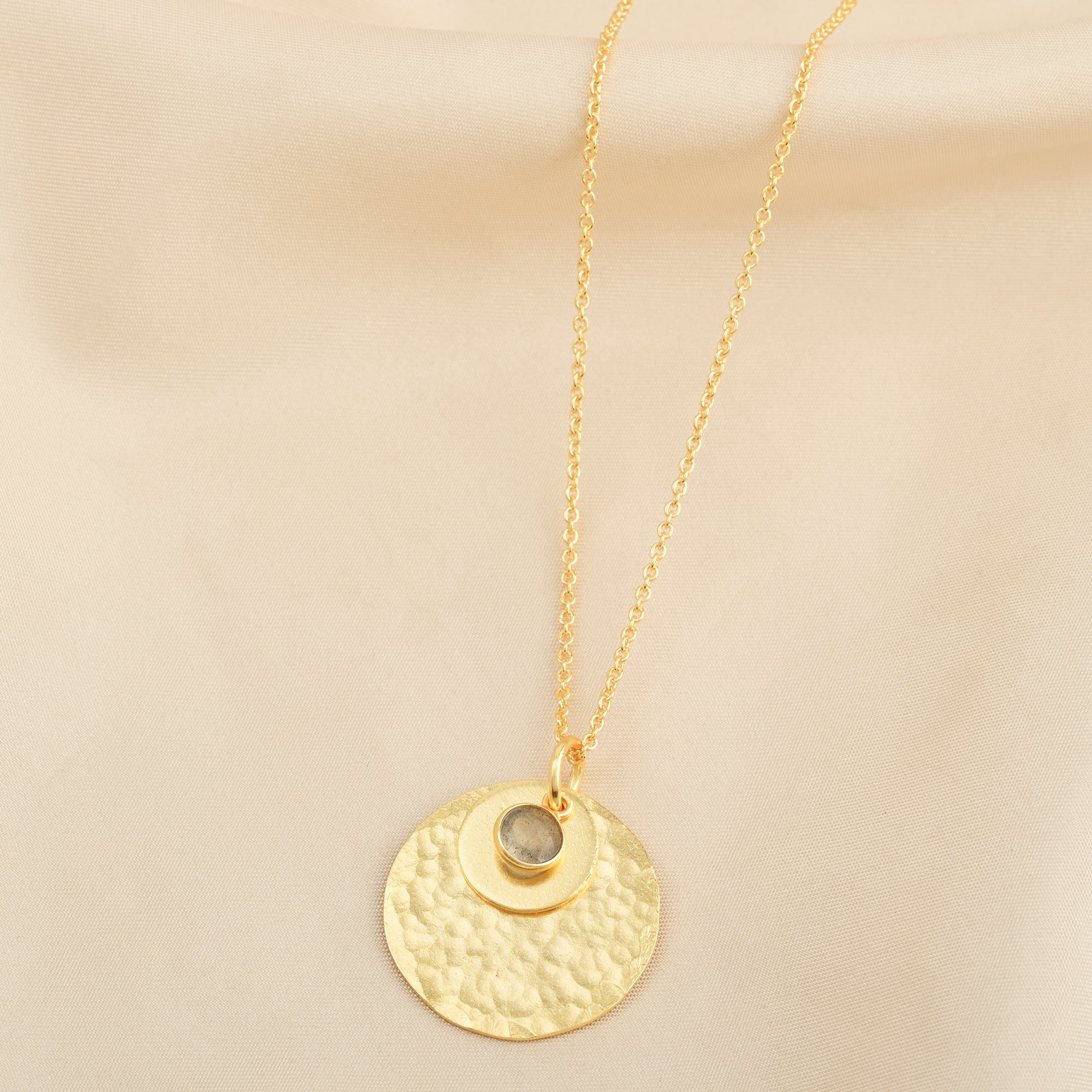 Round Disc Dual Gold Tone Hammered Necklaces