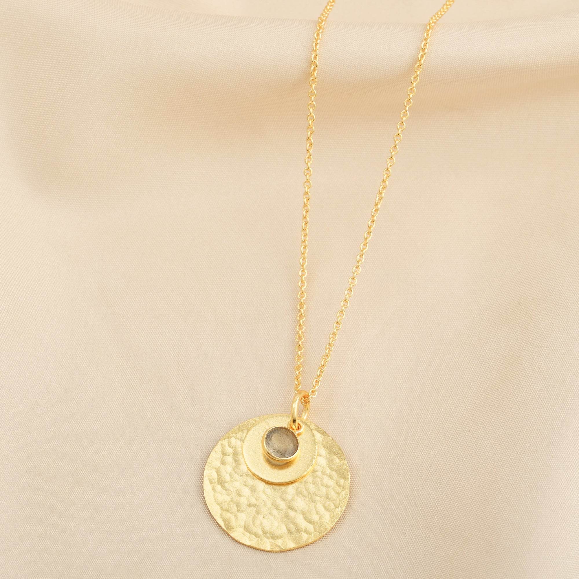 Gia Double Disc Gold Tone Hammered Necklaces - La Vitá Jewels
