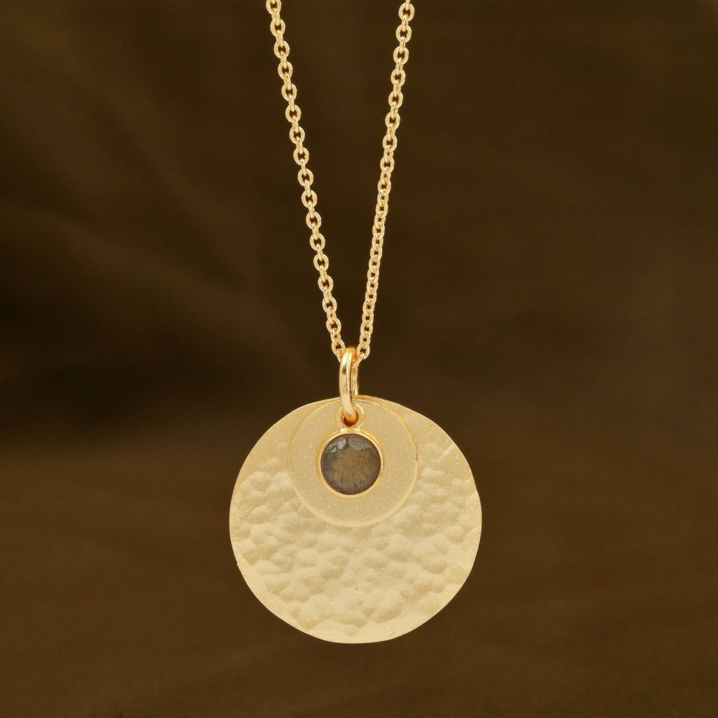 Gia Double Disc Gold Tone Hammered Necklaces - La Vitá Jewels